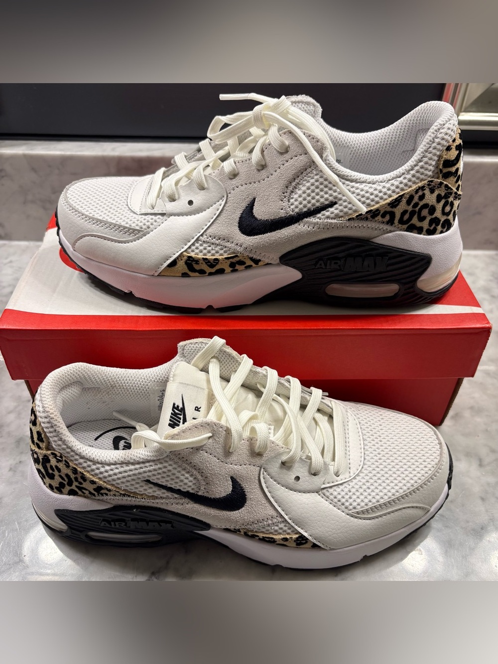Nike Women's Air Max Excee Size 6 White Leopard Lace Up Athletic & Casual Shoe